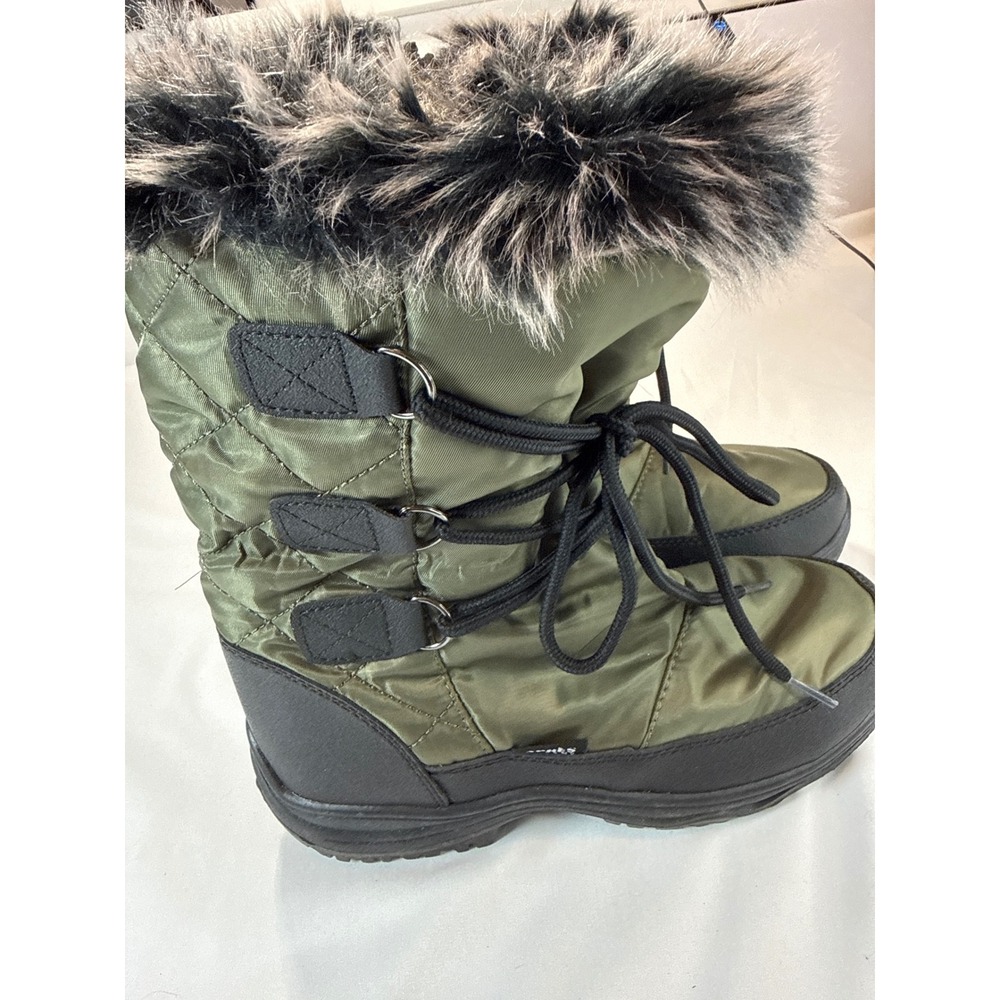 Après Women Olive Green Quilted Faux Fur Trim Winter Snow Boots Size 8